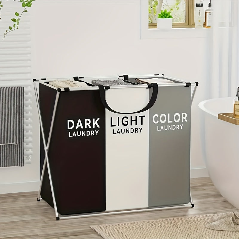 Large Capacity Foldable Laundry Hamper with 3 Sections and Handles - Waterproof 19" Tall Laundry Basket for Dirty Clothes Storage. Perfect for organizing your laundry with ease.