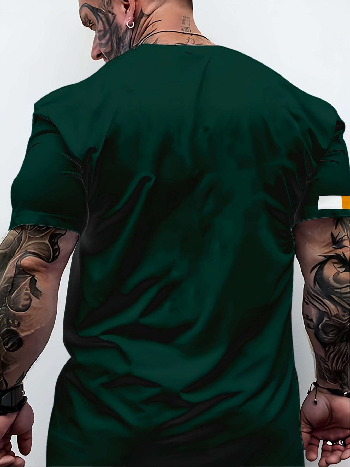 Men's Casual Crew Neck T-Shirt with 3D Digital Letter Print - Green, Breathable Polyester, Summer Short Sleeve Tee for Sports & Streetwear.