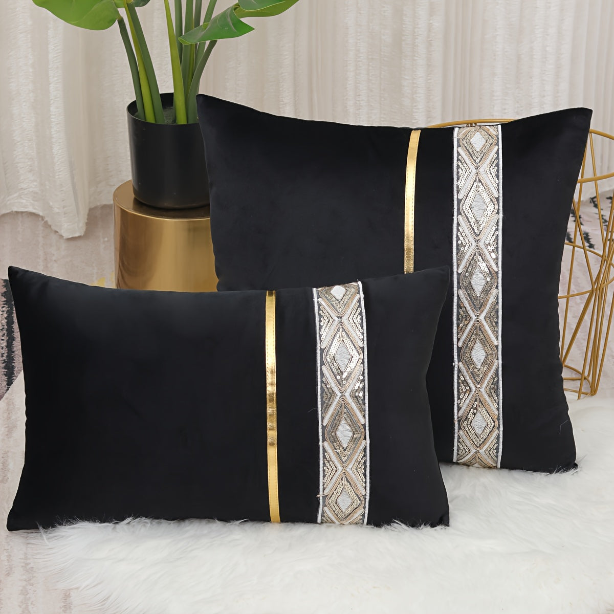 Indulgent Velvet Diamond Lace Throw Pillow Cover - Plush, Reversible, Features Zippered Closure, Easy to Clean, Stain-Resistant, and Long-Lasting for Enhancing Living Room & Bedroom Décor (Pillow Sold Separately)