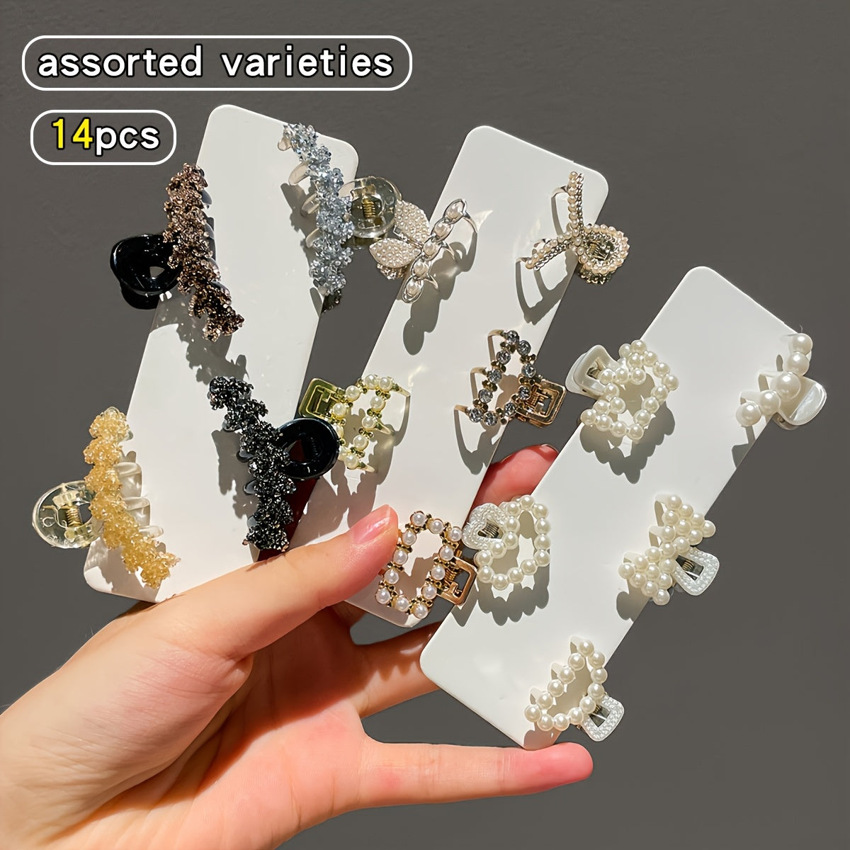 14 Elegant Faux Pearl Hair Claw Clips for Women, perfect for daily wear.