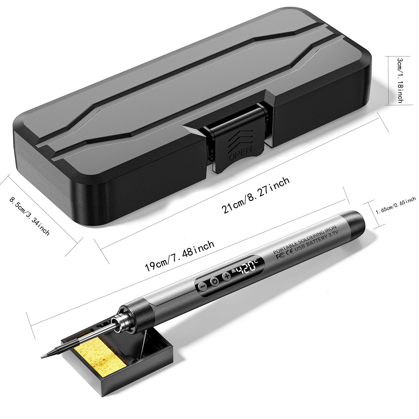 LCD adjustable temperature USB soldering iron for DIY home projects.