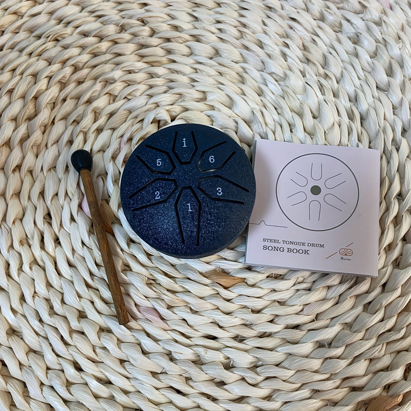 Compact steel tongue drum with 6 notes, perfect for beginners and music lovers. Ideal for camping, meditation, or yoga with clear, relaxing sound.