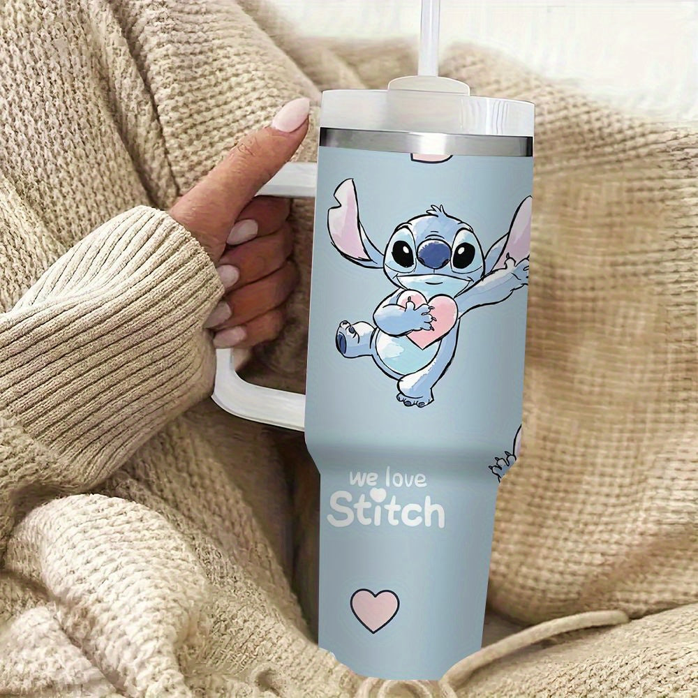 Disney Stitch 40oz нержавеющая стальная бутылка для воды с крышкой и соломинкой, устойчивая к протечкам, с двойными стенками и вакуумной изоляцией, большой объем, идеально подходит для путешествий.