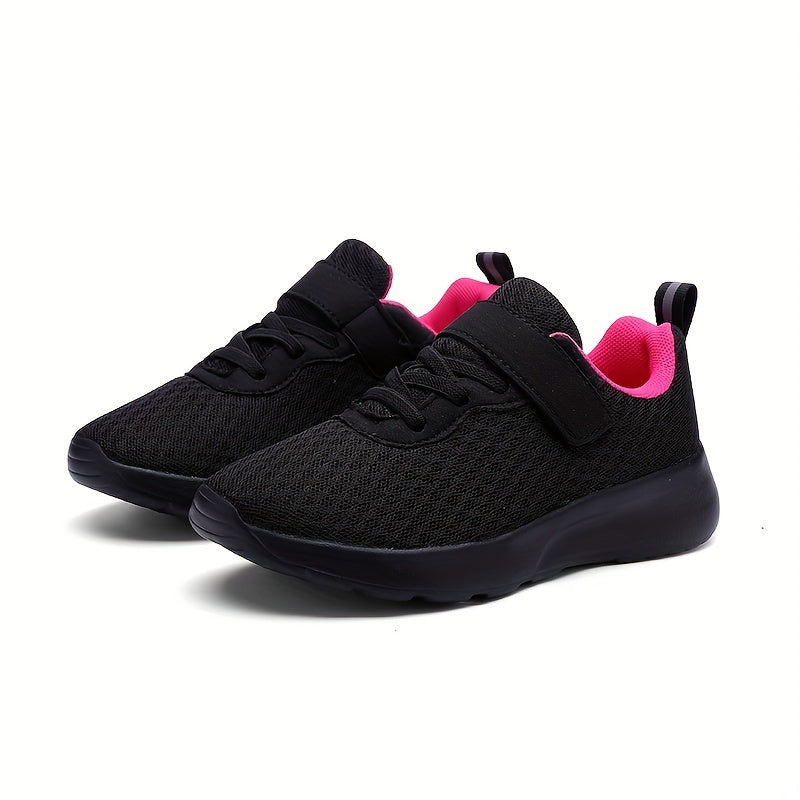 Mesh running shoes for girls with casual athletic style, magenta accent, available in sizes 28-40. Perfect for spring and fall with EVA sole and PU insole.