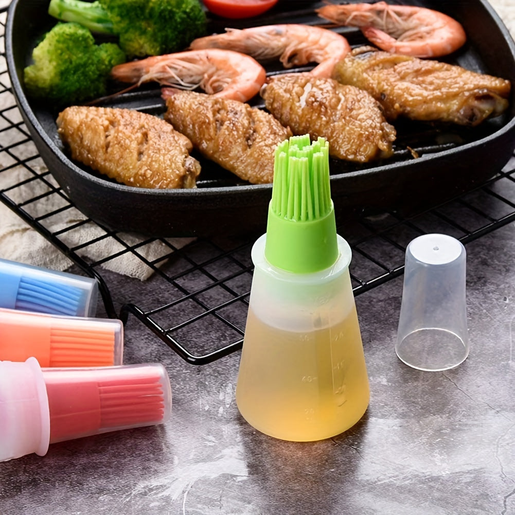 Portable silicone oil bottle with brush for outdoor baking and BBQ.