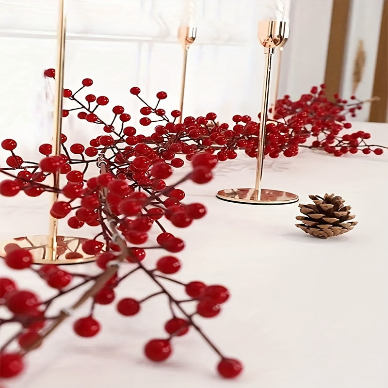 69-inch artificial cranberry vine in plastic red holly, perfect for home, wedding, and Christmas decor. Can be used as a versatile faux berry garland for tables, New Year's celebrations, and engagement parties.