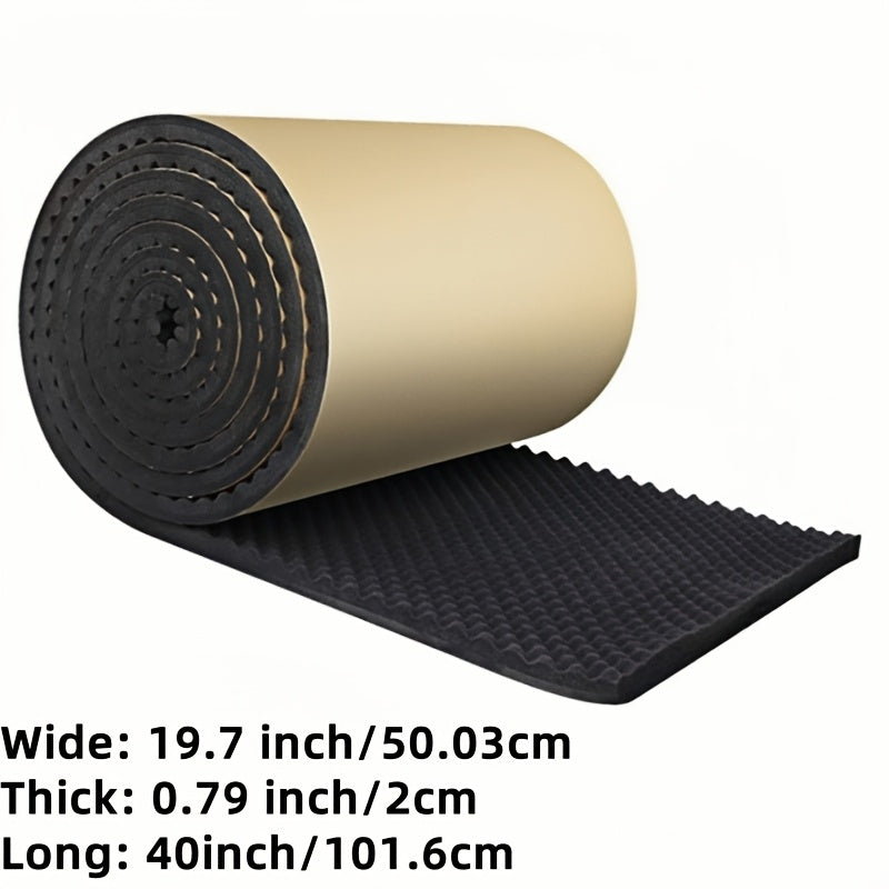 Black acoustic foam roll for soundproofing and car insulation. Self-adhesive, heat-resistant, 50.04cm x 2.01cm x 101.6cm. Ideal for noise reduction and thermal insulation.