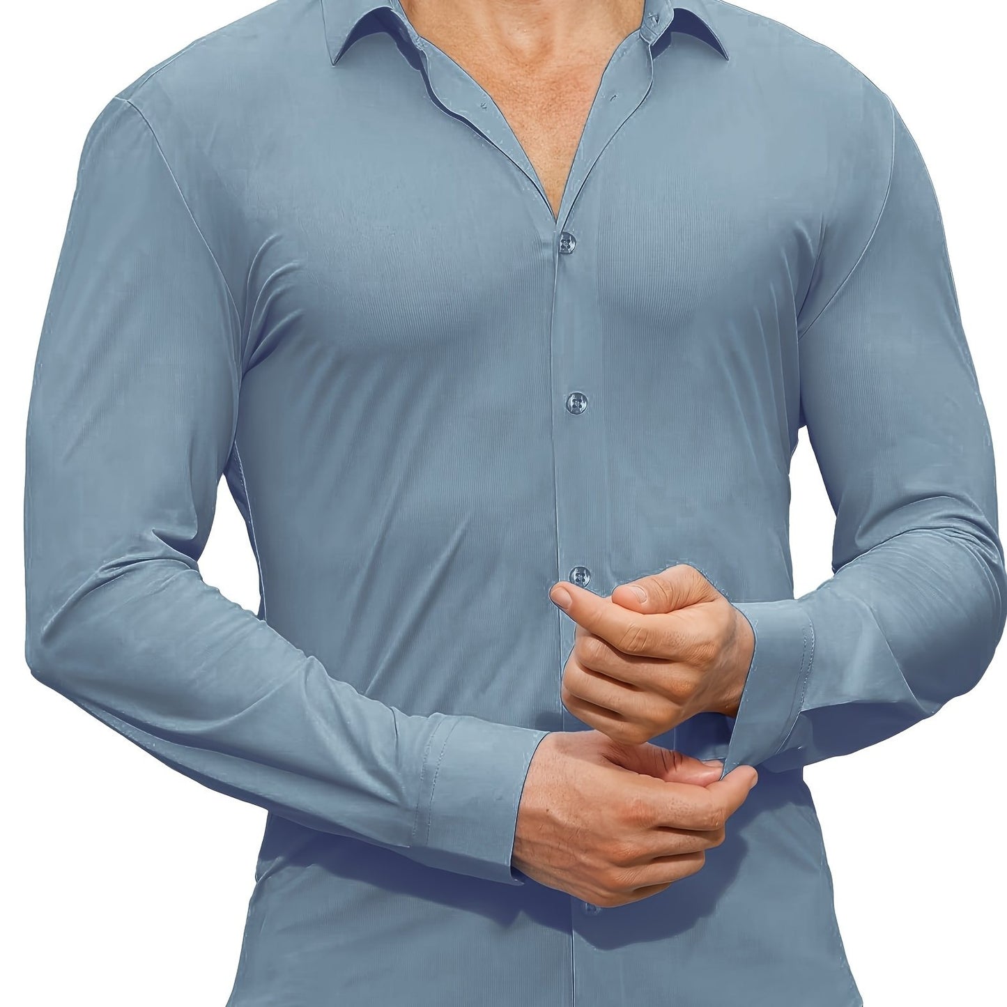 Men's Solid Color Long Sleeve Lapel Shirt, Perfect Casual Gift