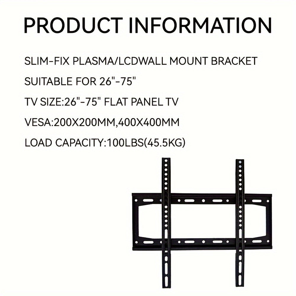 TV devoriga o'rnatish - Ultra ingichka dizayn, 26"-65" LED LCD OLED televizorlar va monitorlar bilan mos keladi, past profil universal o'rnatish bracketi, 100lbs (45.5kg) gacha qo'llab-quvvatlaydi, VESA 200x200mm/400x400mm