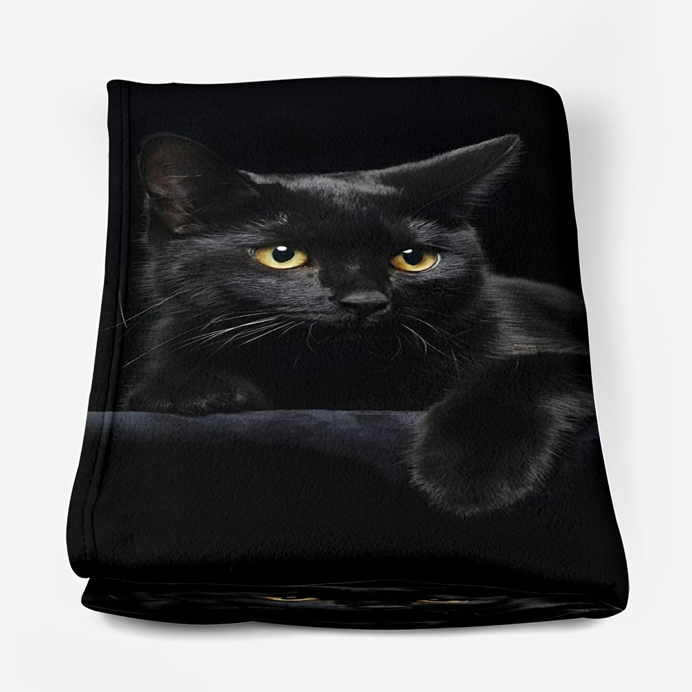 Soft and cozy 1 piece flannel blanket featuring a high-definition digital print of a black cat. Perfect for both male and female cat lovers, this adorable blanket is a great gift for any cat enthusiast. With its cute cat pattern and comfortable design