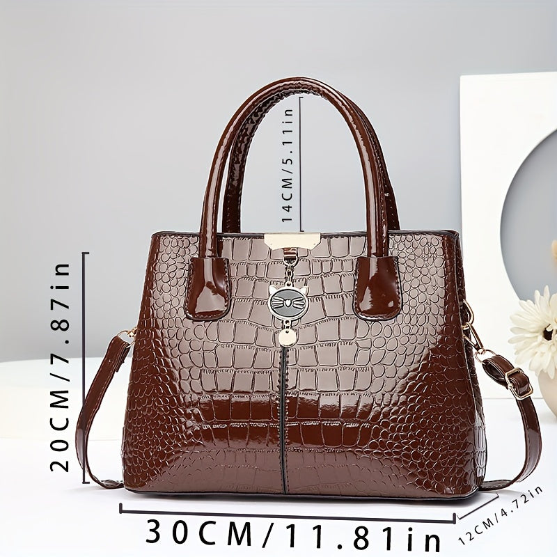 Mother's Day gift: Crocodile pattern handbag for fashionable middle-aged mothers, with large capacity and painted shoulder design. Great for Easter.