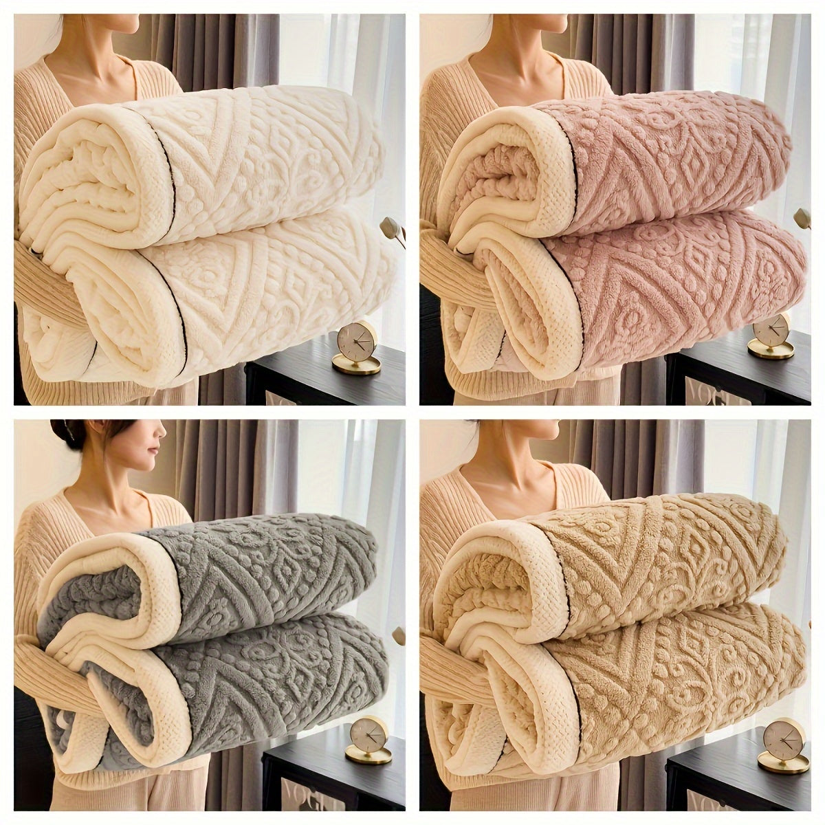 Indulgent Velvet Throw Blanket featuring Exquisite Carved Design - 350g Plush Thickness, Ideal for All-Year Coziness, Easy to Clean in Washing Machine, Crafted from Soft Polyester Knit for Bed & Couch