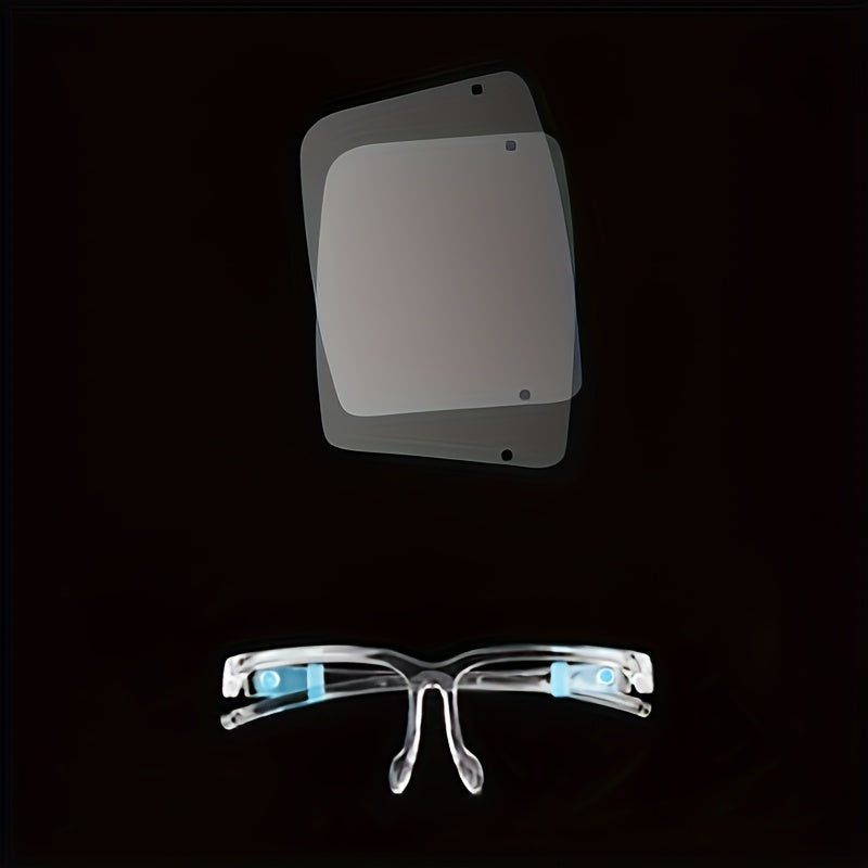 Adjustable anti-fog face shield with transparent frame for cooking and indoor work.