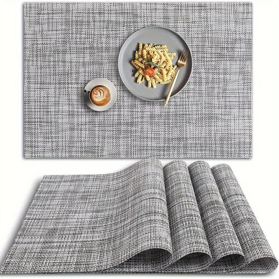 ZIRAN Placemats Set of 4, Washable Vinyl Mats for Dining Table, Durable PVC Weave, Indoor/Outdoor, Caramel Color