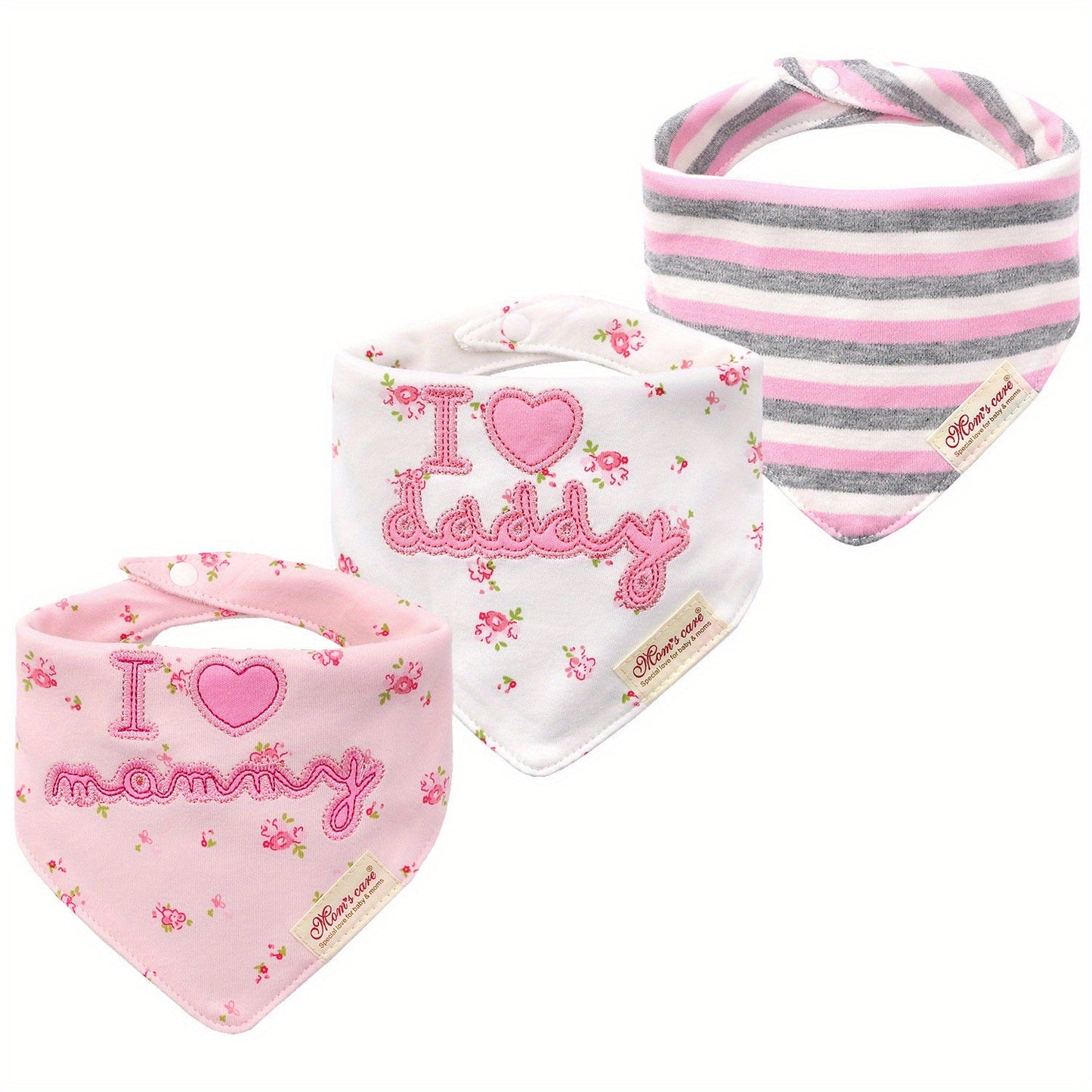 Baby Saliva Towel Set with 3 Pieces, includes Toddler Feeding Bib and Triangle Saliva Towel. Features Double Snap Adjustment Neck Bib for Baby Boys and Girls with Cartoon Embroidery.