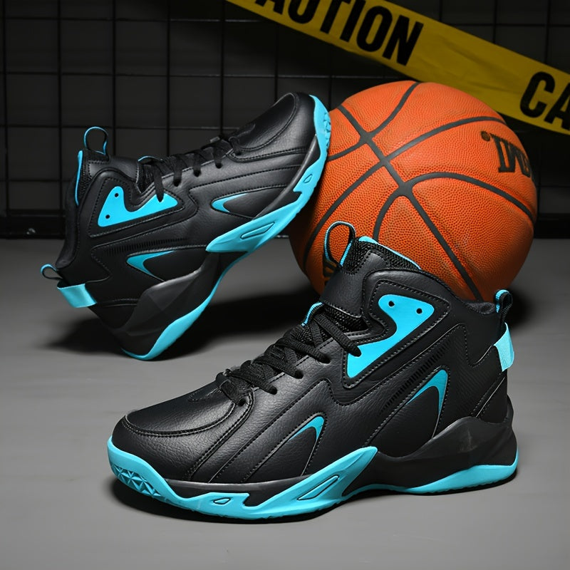 Men's High Top Basketball Shoes designed for PLUS SIZE individuals. Features include comfort, breathability, non-slip, shock absorption, and lace-up design. Suitable for indoor/outdoor