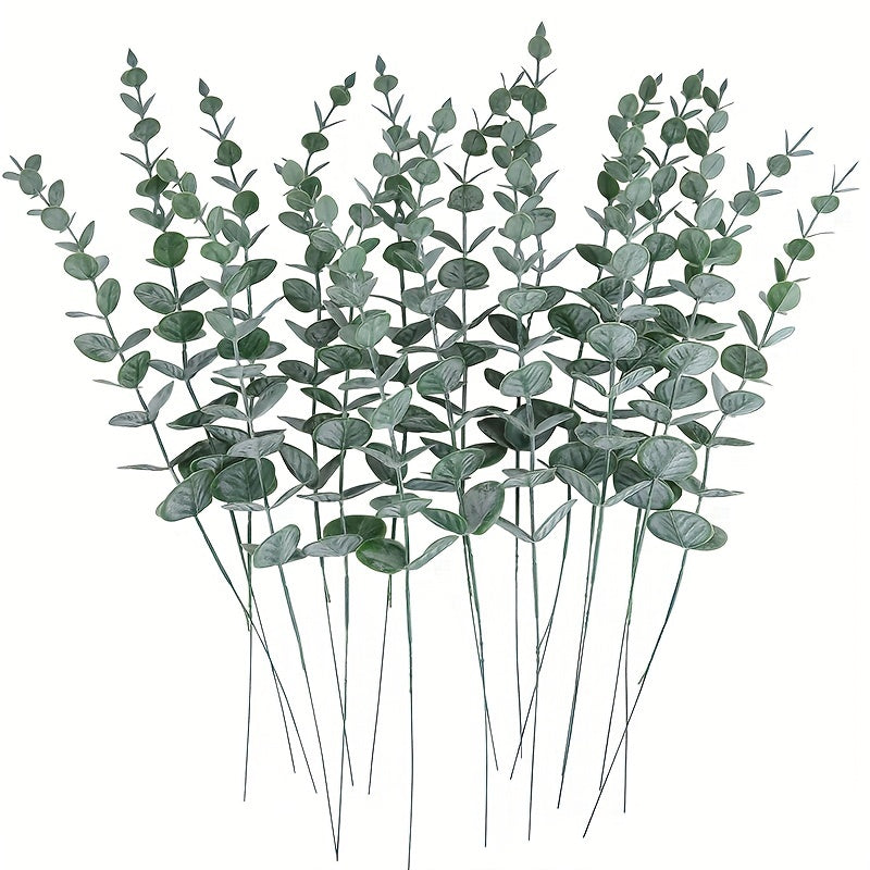 10pcs Artificial Eucalyptus Leaves for Home and Garden Decoration, Silvery Dollar Greenery Stems for Wedding and Party Centerpieces, Outdoor Table Wreath.