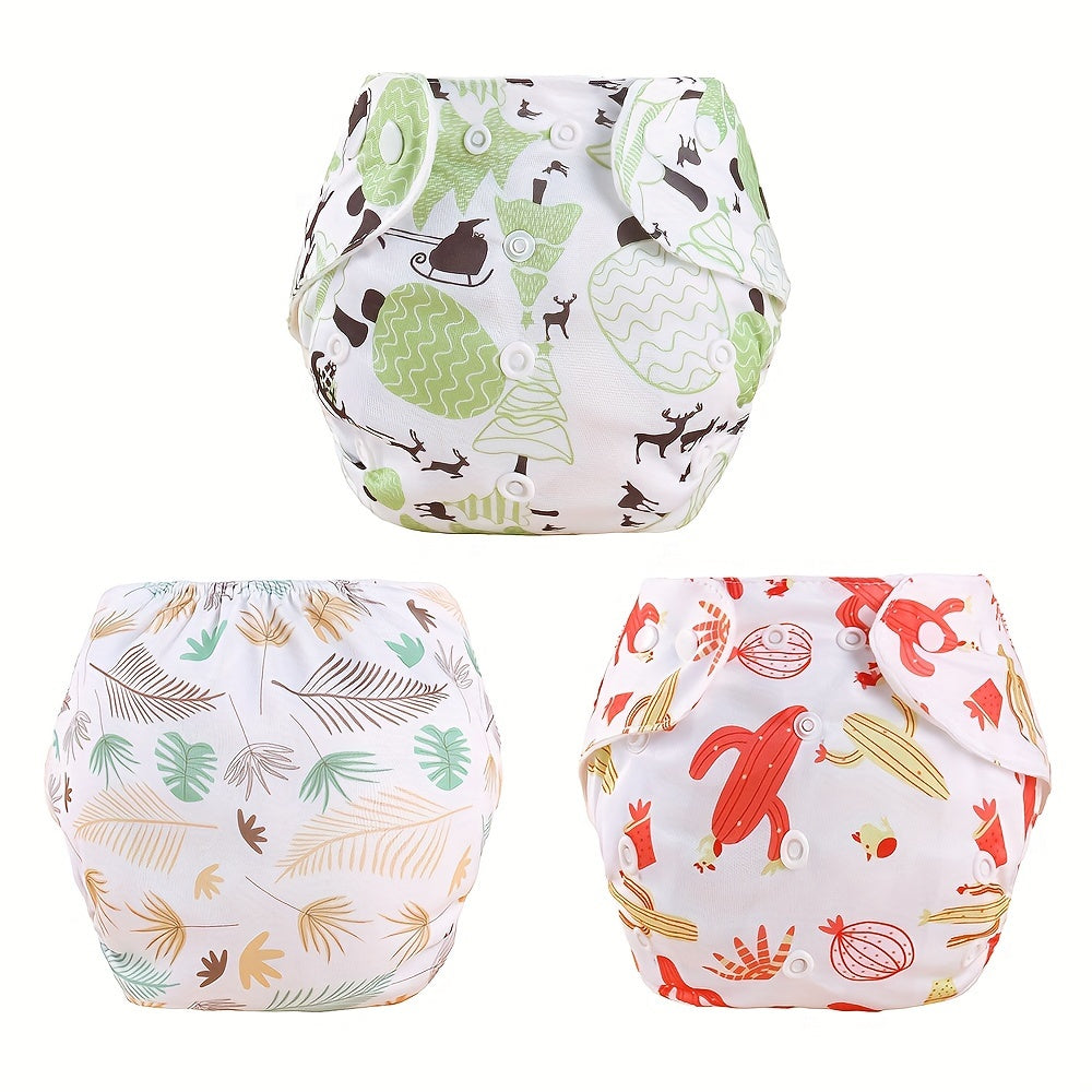 Set of 3 Soft & Absorbent Cloth Diapers for Kids - Adorable Prints, Snap Closure, Waterproof Training Pants for Young Children