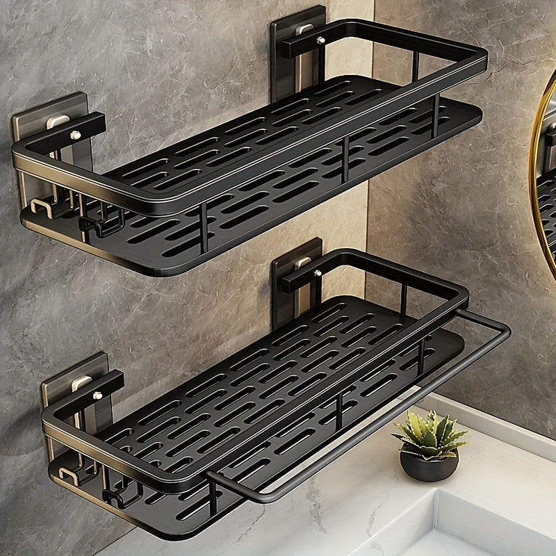 2-Pack Black Rust-Proof Metal Bathroom Shelves, Wall-Mounted Hanging Shower Caddy for Shampoo and Conditioner Storage, Space-Saving Organizer with Hook, 8mm Tube Diameter