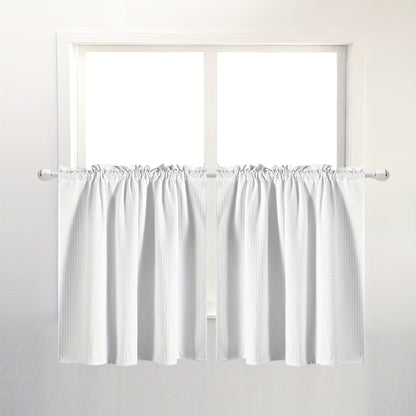 Set of 2 Waffle Weave Half Window Curtains. Waterproof Small Window Curtains for Bathroom, Ideal for Coffee Shops and Kitchens.