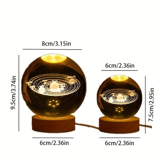 This 3D laser-engraved crystal ball night light features the Solar System with a focus on Saturn. It is USB powered and makes a perfect gift for any occasion.