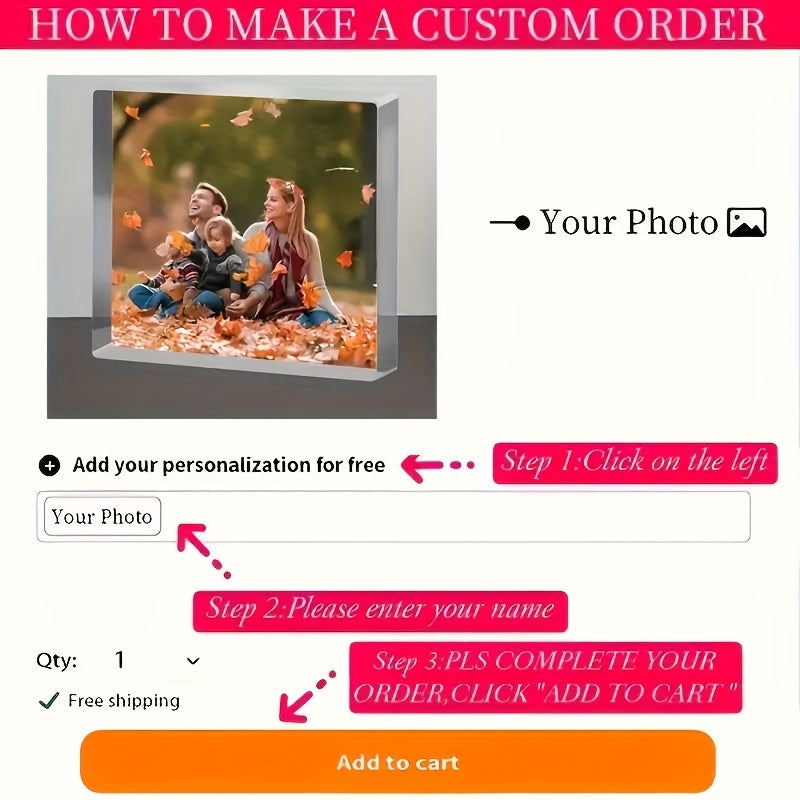 Personalized Acrylic Picture Holder - Stylish 3D Desktop Decoration, Great for Enhancing Home and Office Décor, Wonderful Valentine's Day Present or Party Decorations