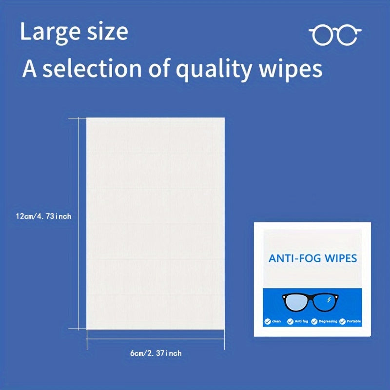 100 Anti-Fog Wipes for Glasses and Screens, Quick-Dry, Streak-Free - Unscented