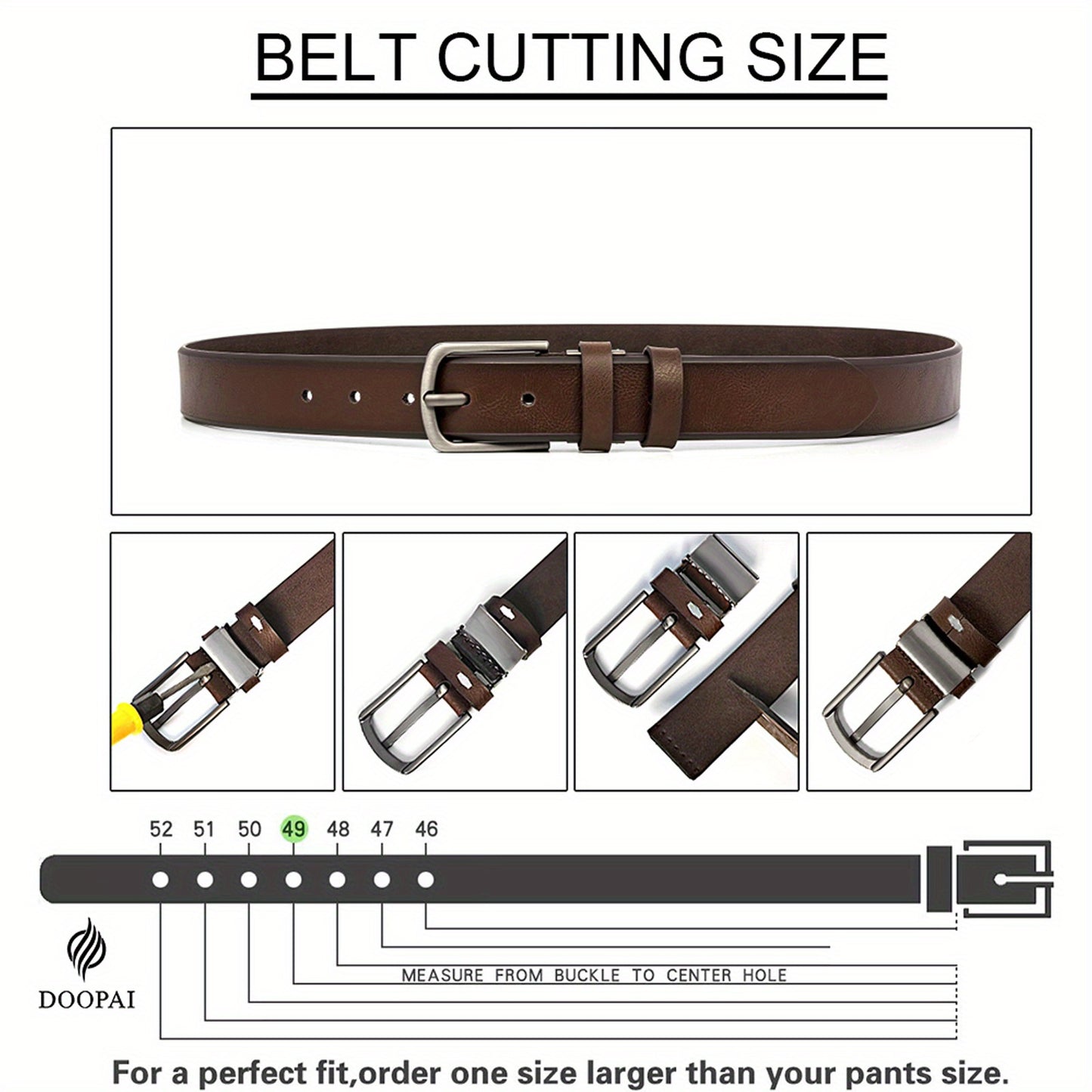 2 DOOPAI Men's Genuine Leather Belts - Adjustable 3.17cm Width, Classic Square Buckle, Ideal for Jeans & Dress Pants, Includes Gift Box - Black & Brown