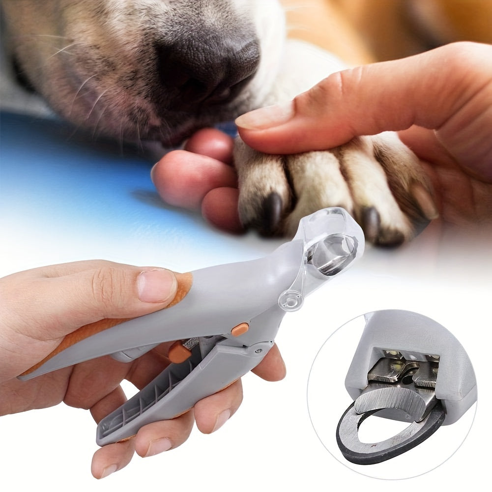 Pet nail grinder with LED light for grooming cat and dog paws.