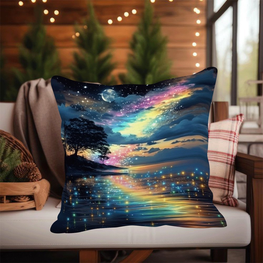 Enhance your home decor with the Aurora Starry Rainbow Tree of Life decorative cushion cover. This classic style polyester cover is machine washable and features a zipper closure for easy removal. Designed for a 45.72x45.72 cm pillow, it's perfect for