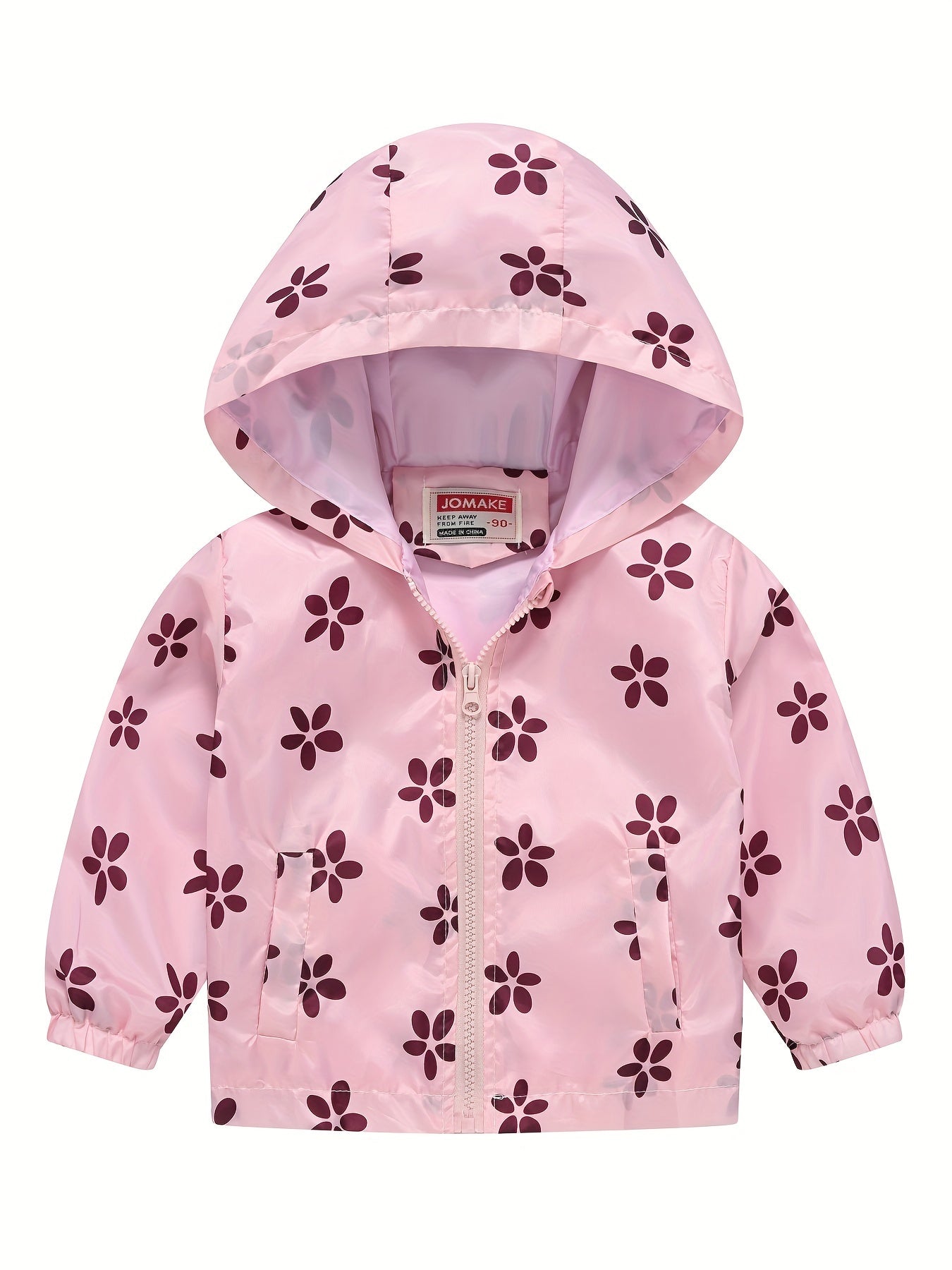 JOMAKE Girls' Cartoon Flower Print Hooded Zipper Jacket with Pockets