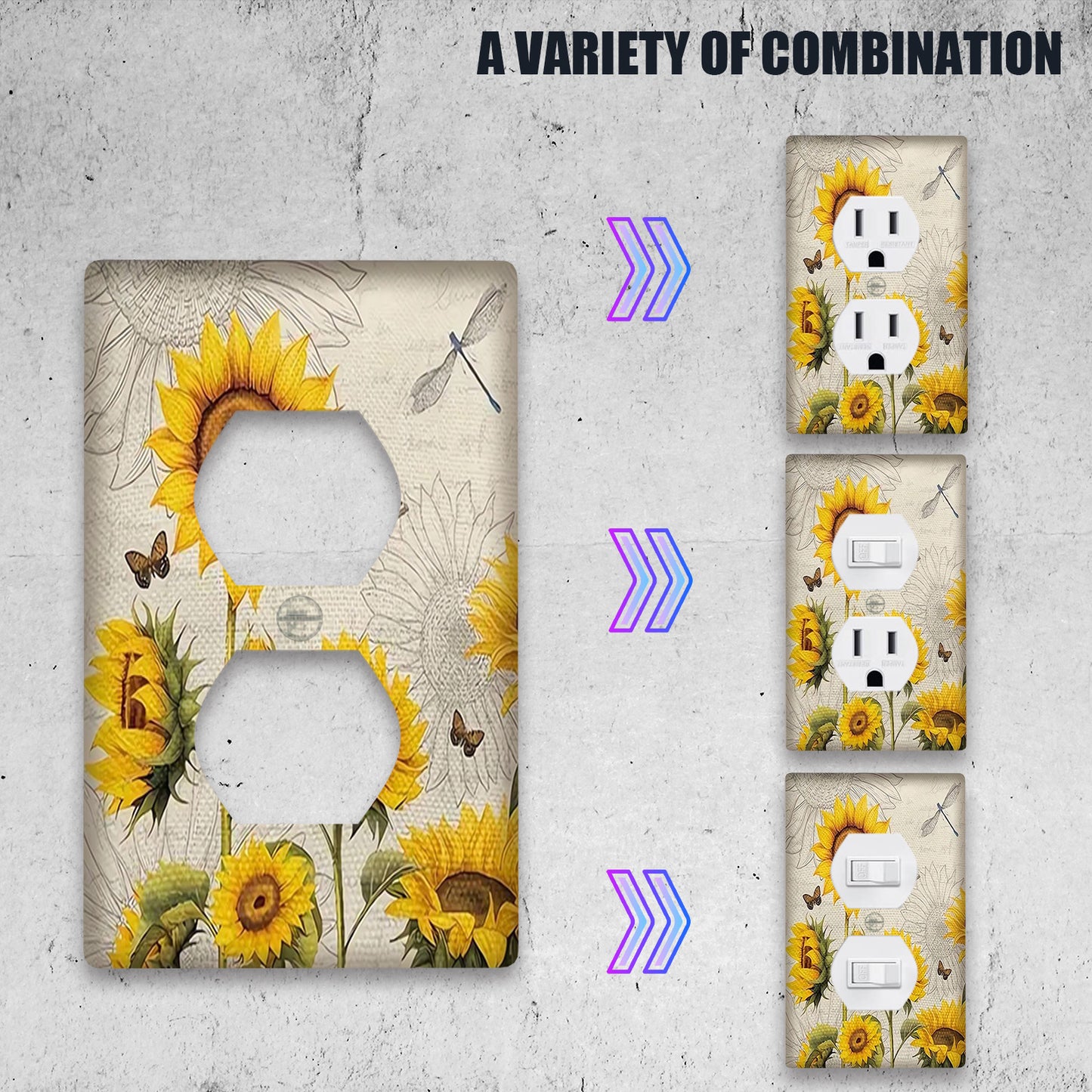 Sunflower decorative wall plate switch cover, country style, easy to clean, for bathroom and bedroom wall decor.