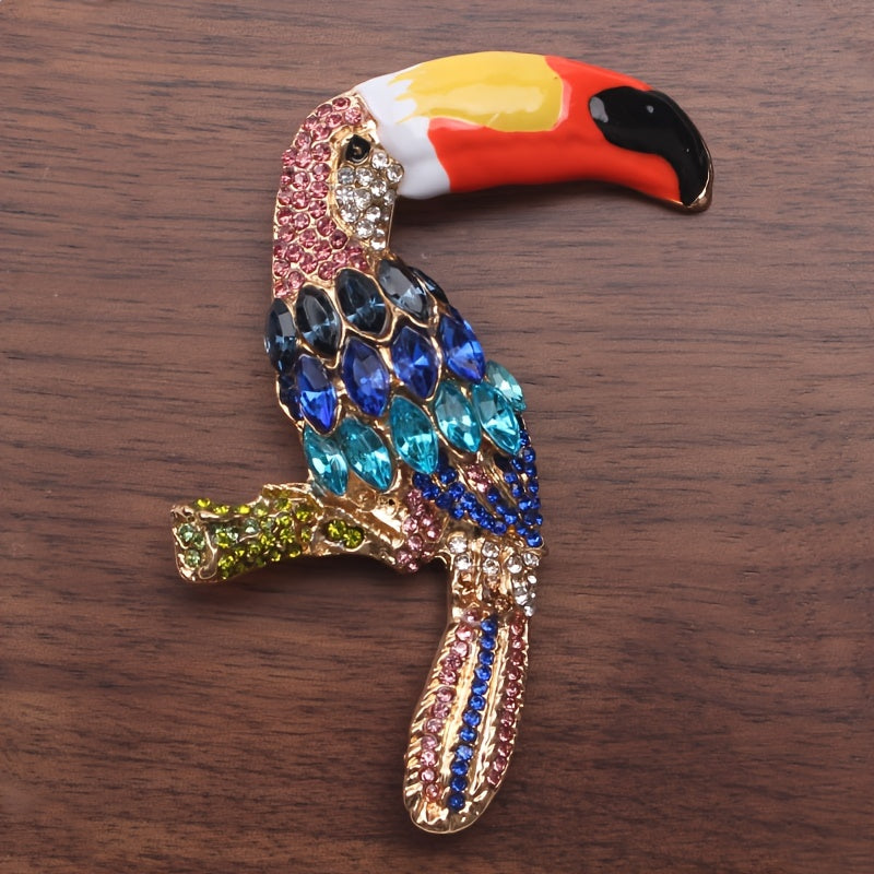 Retro Chic Rhinestone Parrot Brooch Pin - Animal-Inspired Fashion Jewelry Accessory for Both Genders