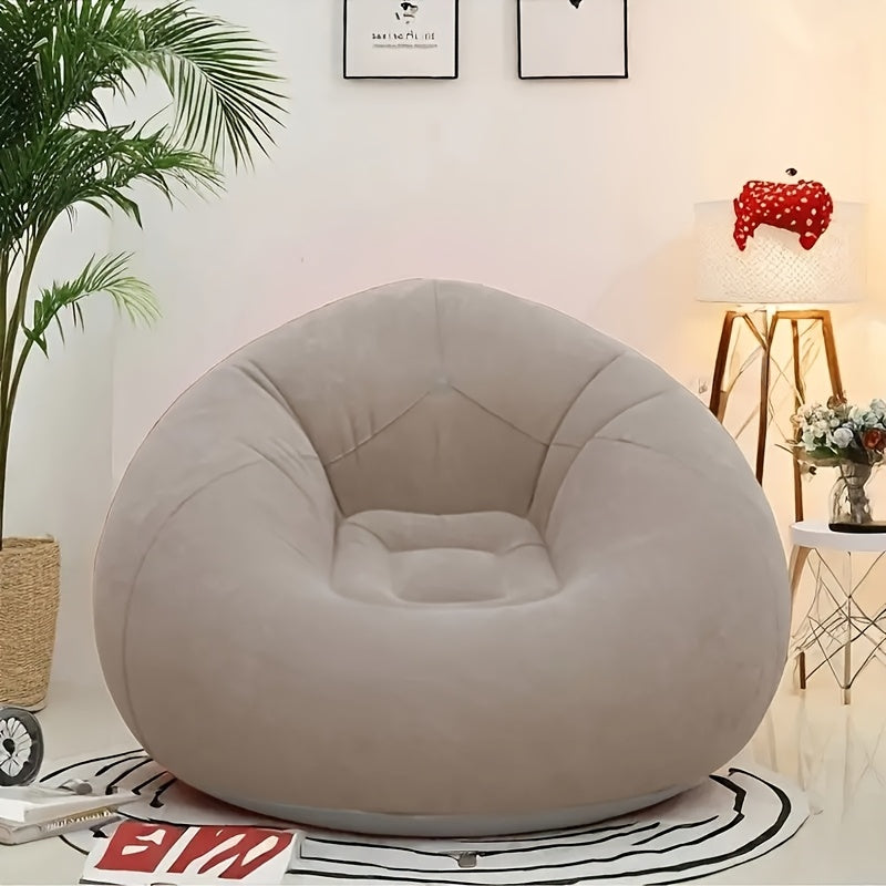 Modern grey PVC bean bag chair with cord embellishment, no filling, suitable for indoor and outdoor seating.