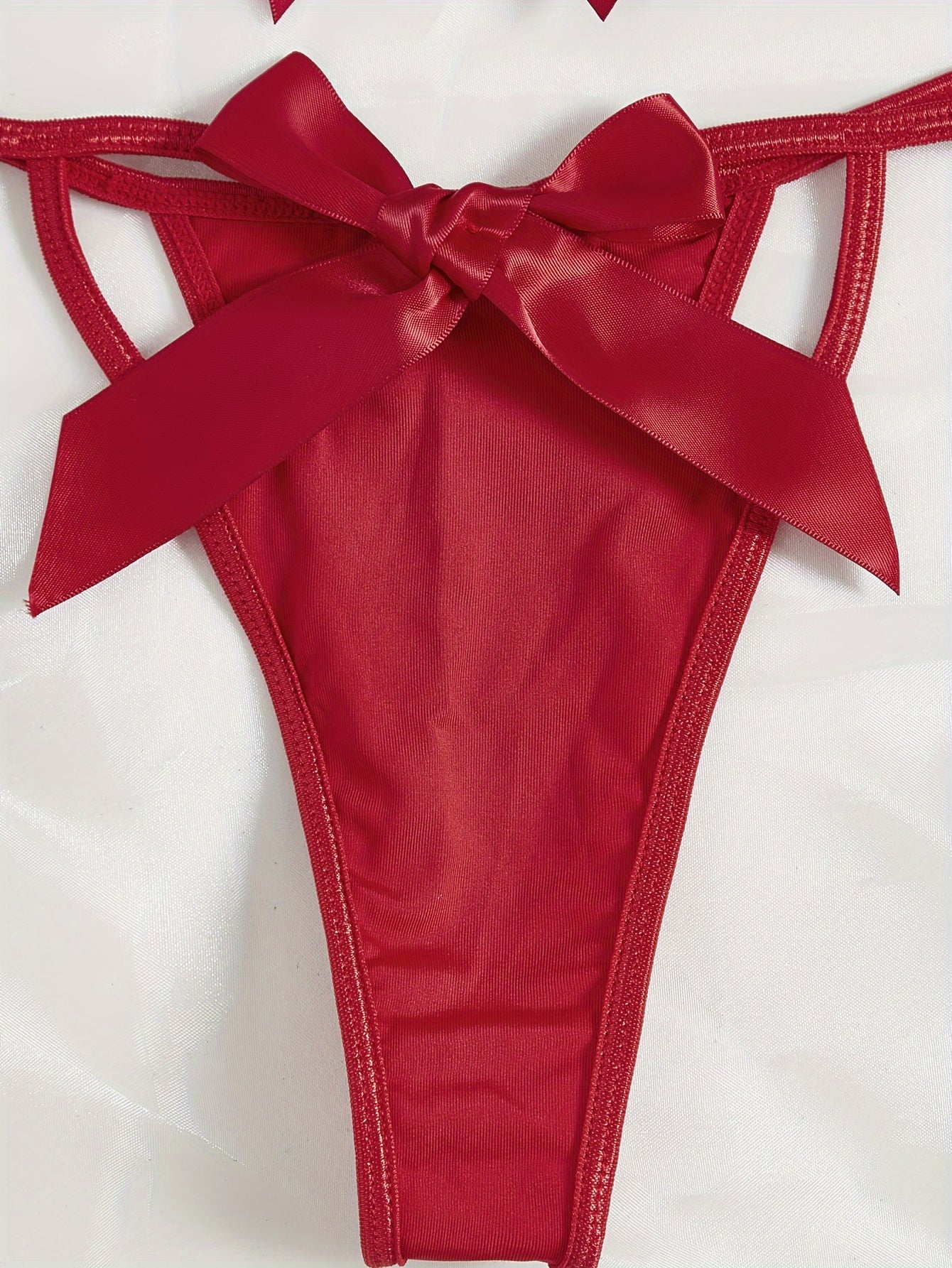 Seductive Bow Lingerie Set: Halter Bra, Cut Out Thong