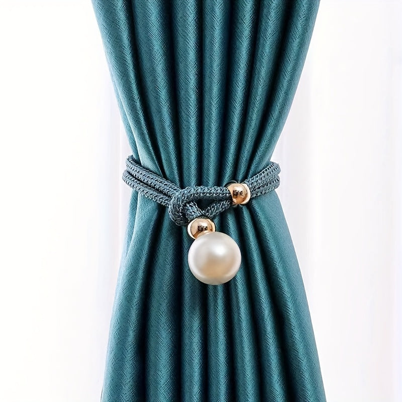 Set of 2 French Curtain Straps Featuring Faux Pearl Decor, Perfect for Home Decoration. Use these Faux Beads Curtain Straps to Adjust, Bind, or Tie Back Your Curtains. These Simple Binding Rope Accessories serve as Curtain Holdbacks for a stylish touch.