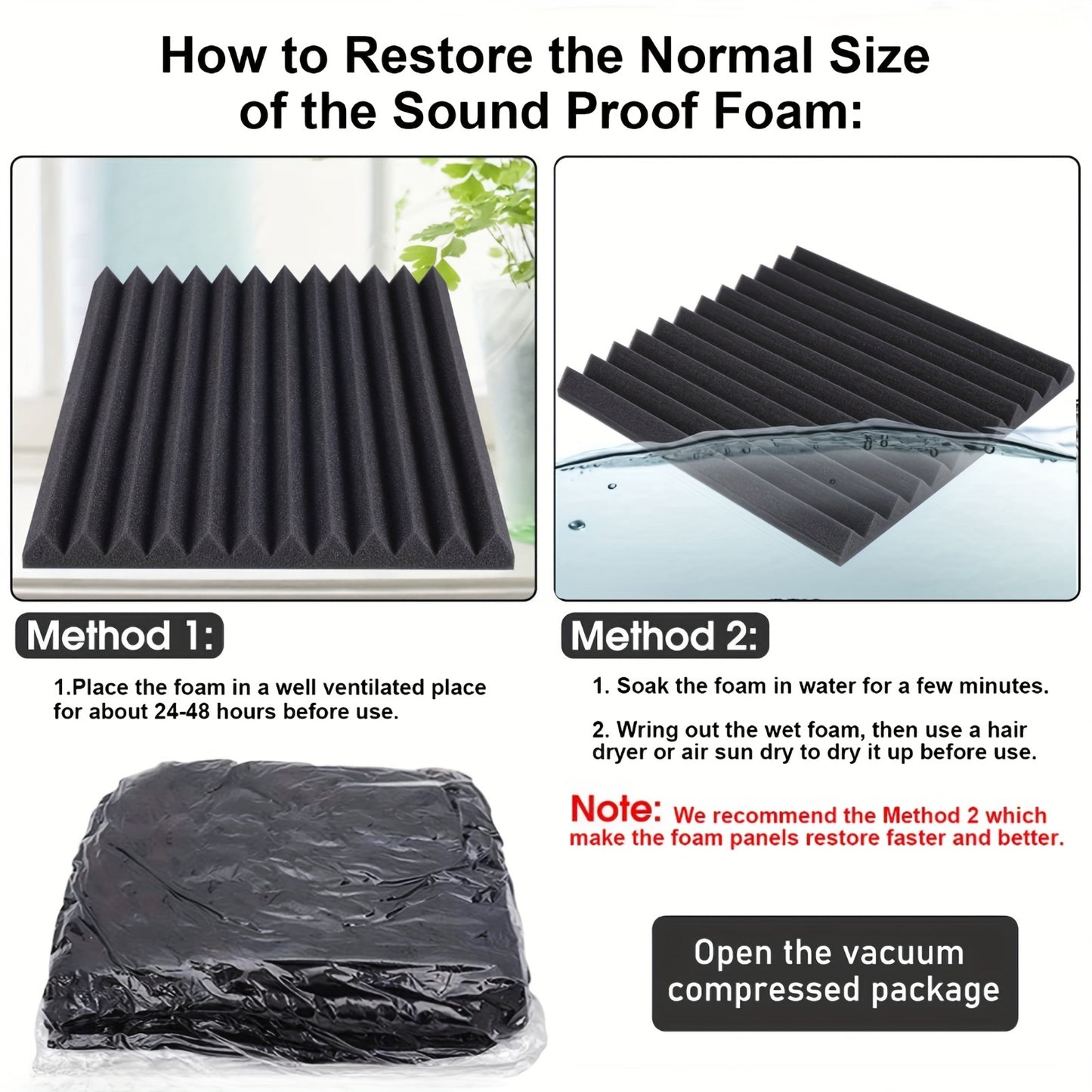 A pack of 60 black soundproof foam boards sized 30*30*2.5cm, flame retardant, high density, quick recovery, easy to install, wedge-shaped, suitable for various spaces such as recording