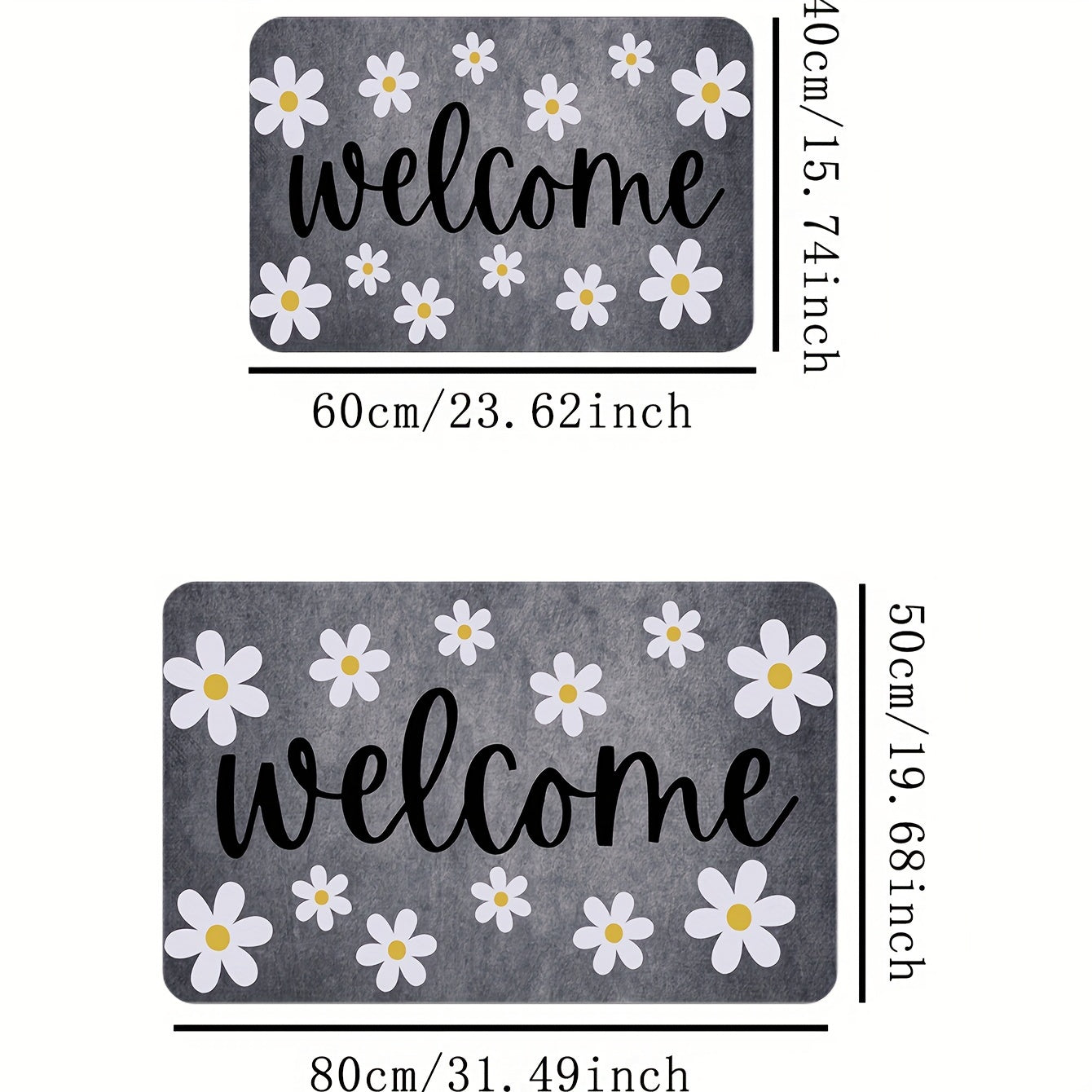 One piece of the "Welcome" Floral Anti-Fatigue Doormat is available. It is non-slip, absorbent, and machine washable with a double-lock edge. Ideal for use in kitchens, hallways, laundry rooms, and entrances, this soft crystal velvet mat weighs 830g/m²