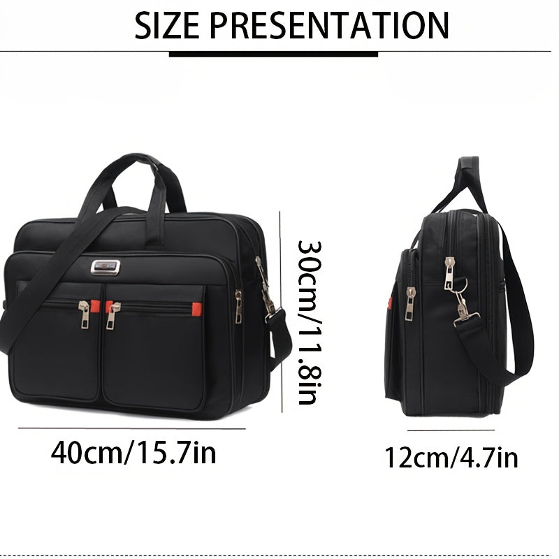 Men's multi-functional business briefcase with casual satchel & crossbody options, large capacity, durable fabric material with polyester lining, multiple pockets for business & casual use