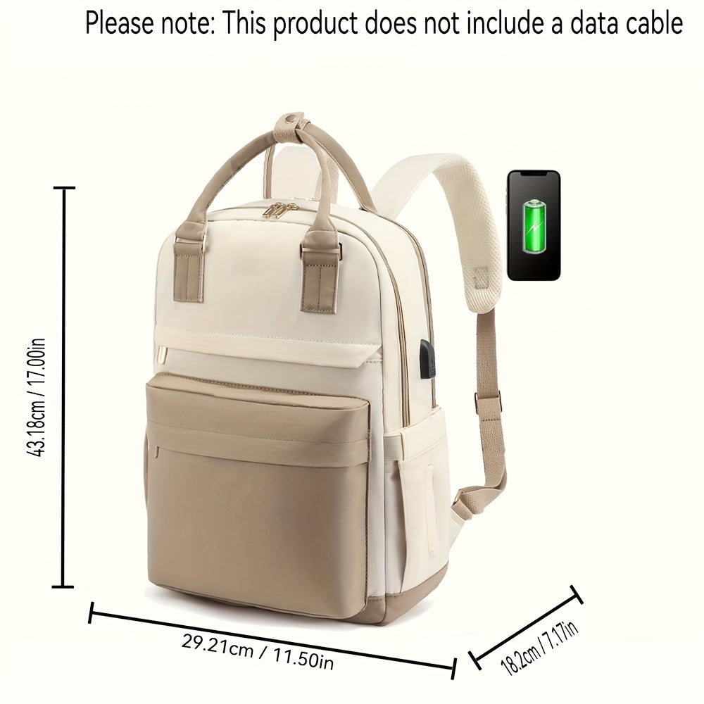 2024 Large Capacity Laptop Backpack in White Oxford Cloth with Zip Closure, Hand Wash Only. Ideal for Business Travel with Side Pockets and Pen Slot.