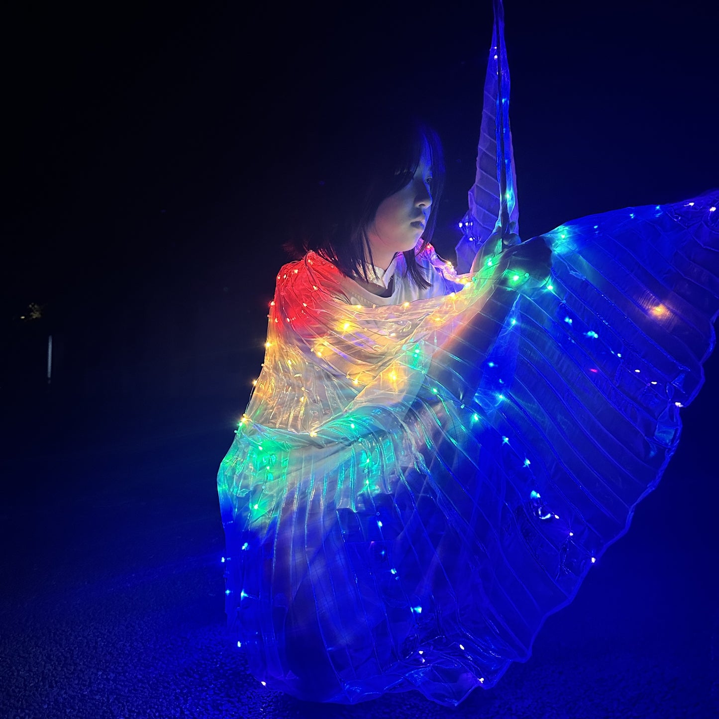 LED Butterfly Wings Light-Up Dance Props with Polyester Material for Belly Dance Performances, Batteries Not Included.