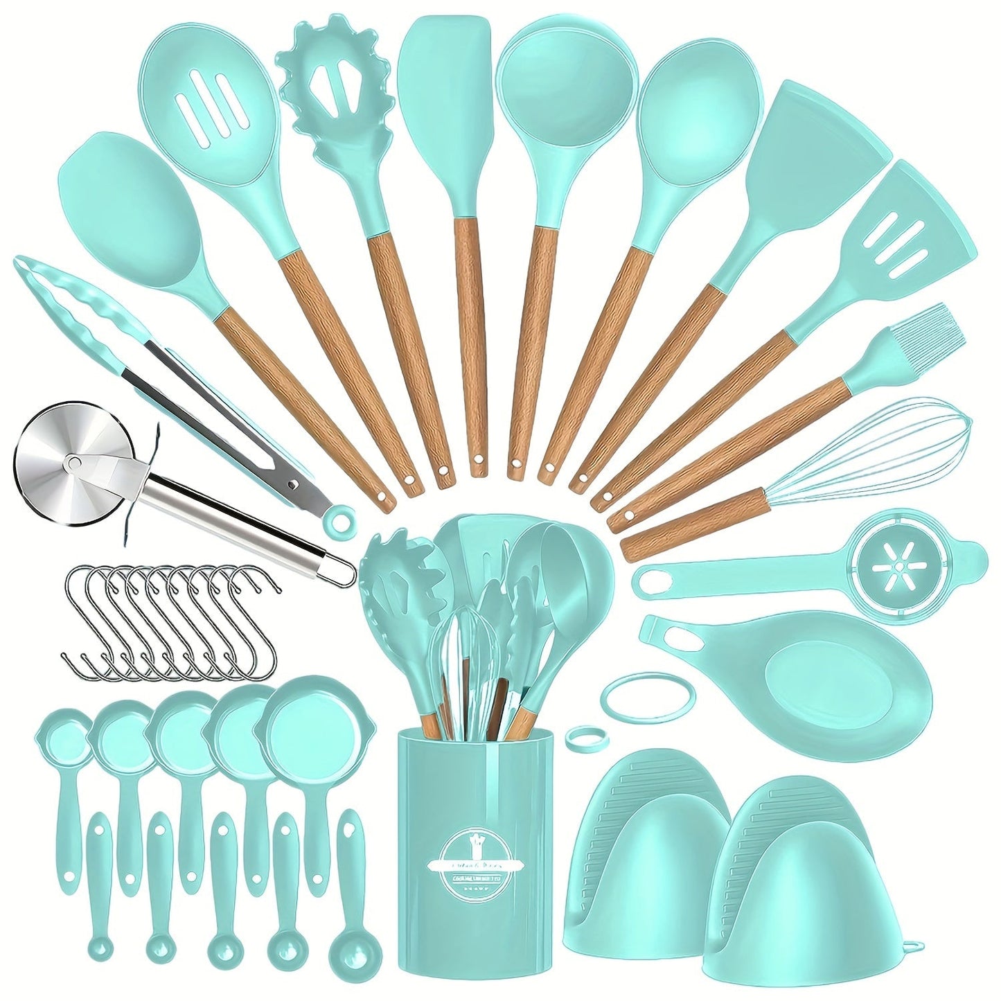 36-piece Silicone Kitchen Utensil Set featuring Wooden Handles, Heat-Resistant Non-Stick Cooking and Baking Tools for Home Kitchen