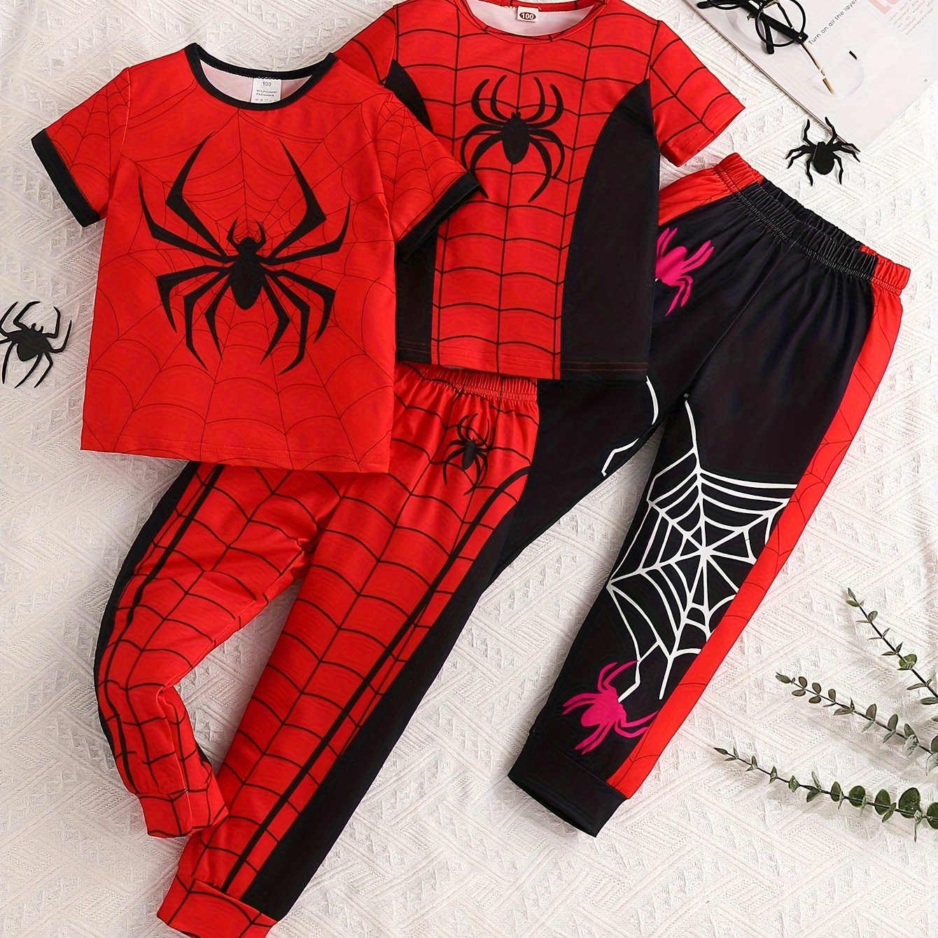 2024 boy's Spider pattern T-shirt and pants set for Spring and Summer collection.