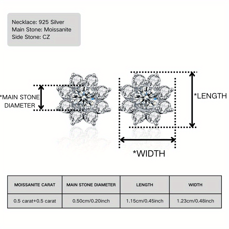 Elegant Spark Grow Moissanite Flower Earrings crafted from 925 Sterling Silver. These hypoallergenic earrings are perfect for all seasons and can be worn daily or for special occasions. Each pair comes in a beautiful gift box and weighs 3.1/4.2/6/6.6g.