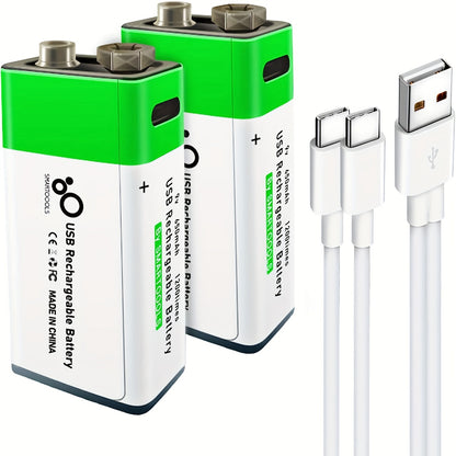 SMARTOOOLS 9V Lithium Polymer Rechargeable Battery, 650mAh High Capacity, Fast Charging 1.5H, 1200 Cycles, USB Rechargeable with Type C Cable