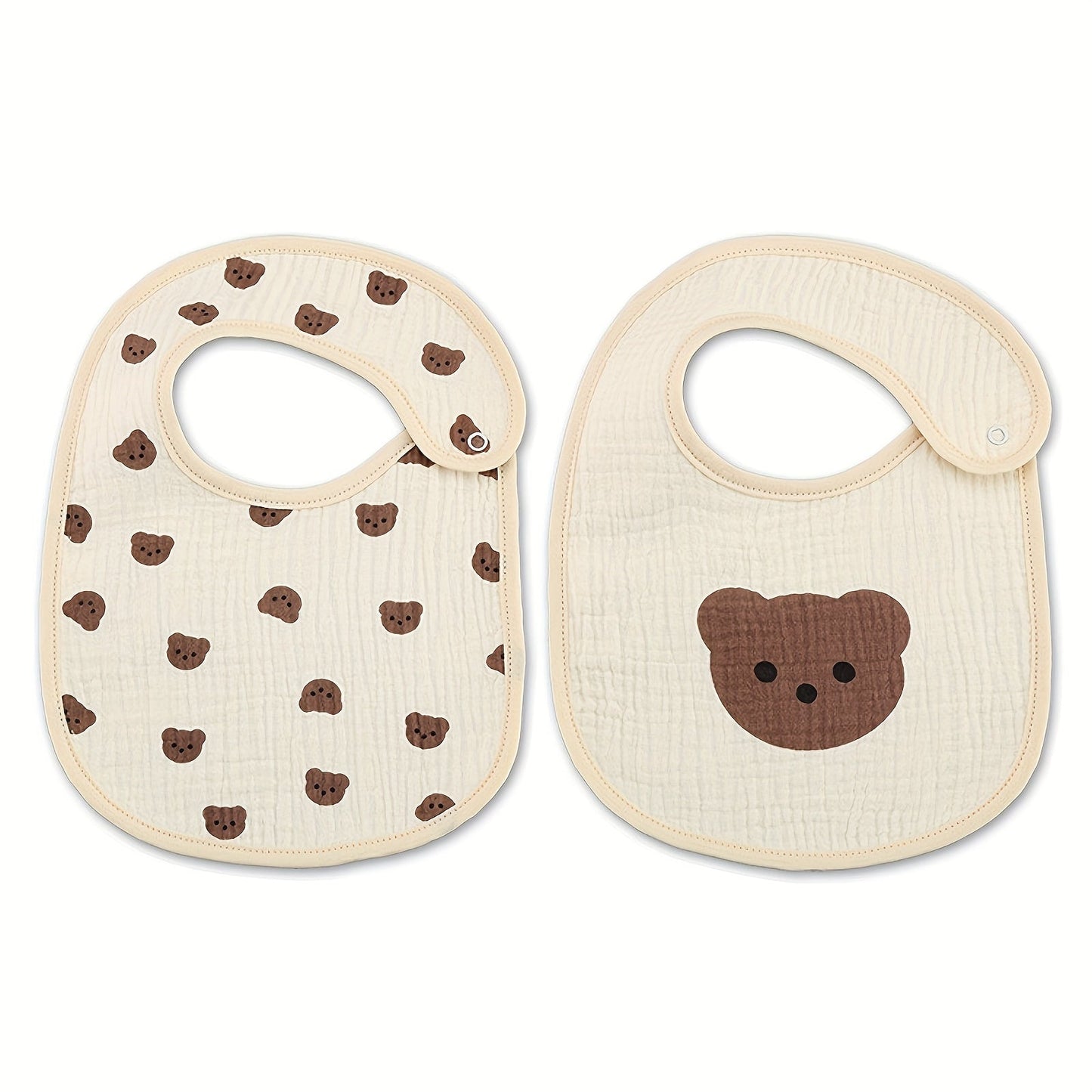 Set of 2 Cotton Gauze Bibs in U-Shaped Design, Waterproof Printed Burp Cloths and Saliva Towels for Boys and Girls