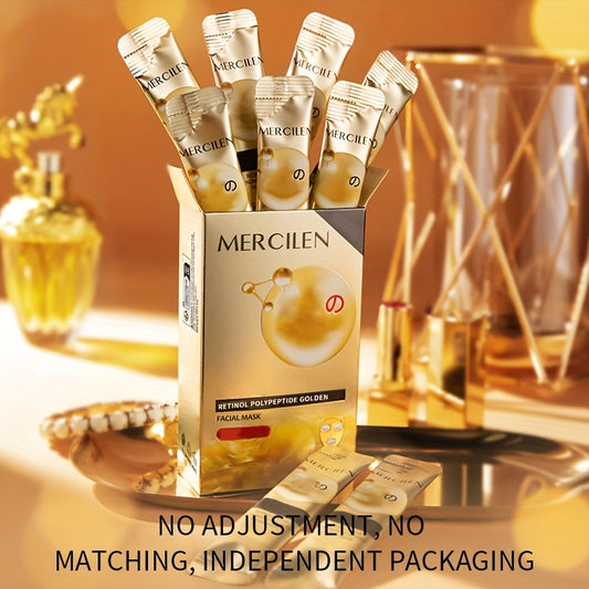 MERCILEN Retinol Polypeptide Golden Facial Mask - 10pcs, 6g each. Deep cleanse, firm, and moisturize for smooth, radiant skin. Contains Hyaluronic Acid & Vitamin E. Suitable for all skin