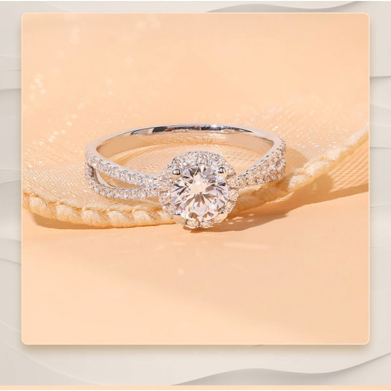 Luxurious Moissanite Engagement Ring for Women, Featuring an Alloy Band and Sparkling Stone. This Elegant Bridal Jewelry is Ideal for Valentine's Day and Special Occasions. With its Explosive, High-End Design, Broken Brick Detailing, and Sexy Luxury