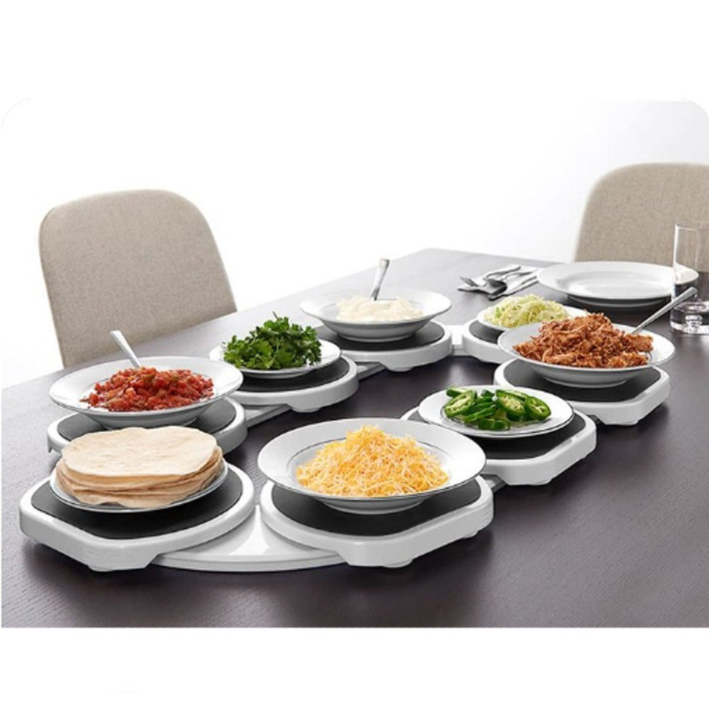 Artistic White Plastic Lazy Susan Turntable - Expandable and Movable Spinner Tray for Kitchen and Dining Room. No Electricity Required. Perfect for Rectangular Tables. Great for Serving Platters.