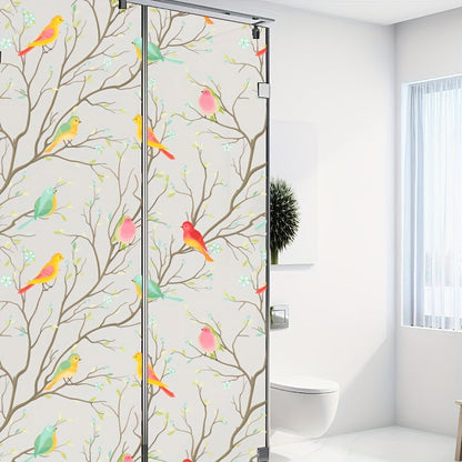 4mil Thick Elegant Bird & Branch Design Frosted Window Film with Static Cling for Privacy and Anti-Glare - Ideal for Kitchen, Bathroom, and Office Sliding Doors.